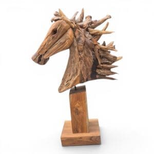 Teak Horse Head Sculpture on wooden base