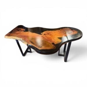 Live-Edge Makha Burl Wood Desk/Console with Matte Black Resin