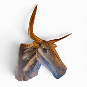 Teak Bull Head Wall Decor