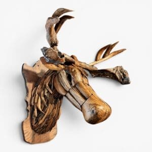 Teak Moose Head Wall Decor