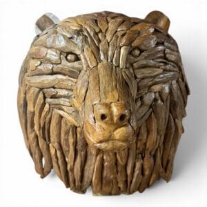 Teak Bear Head Wall Decor