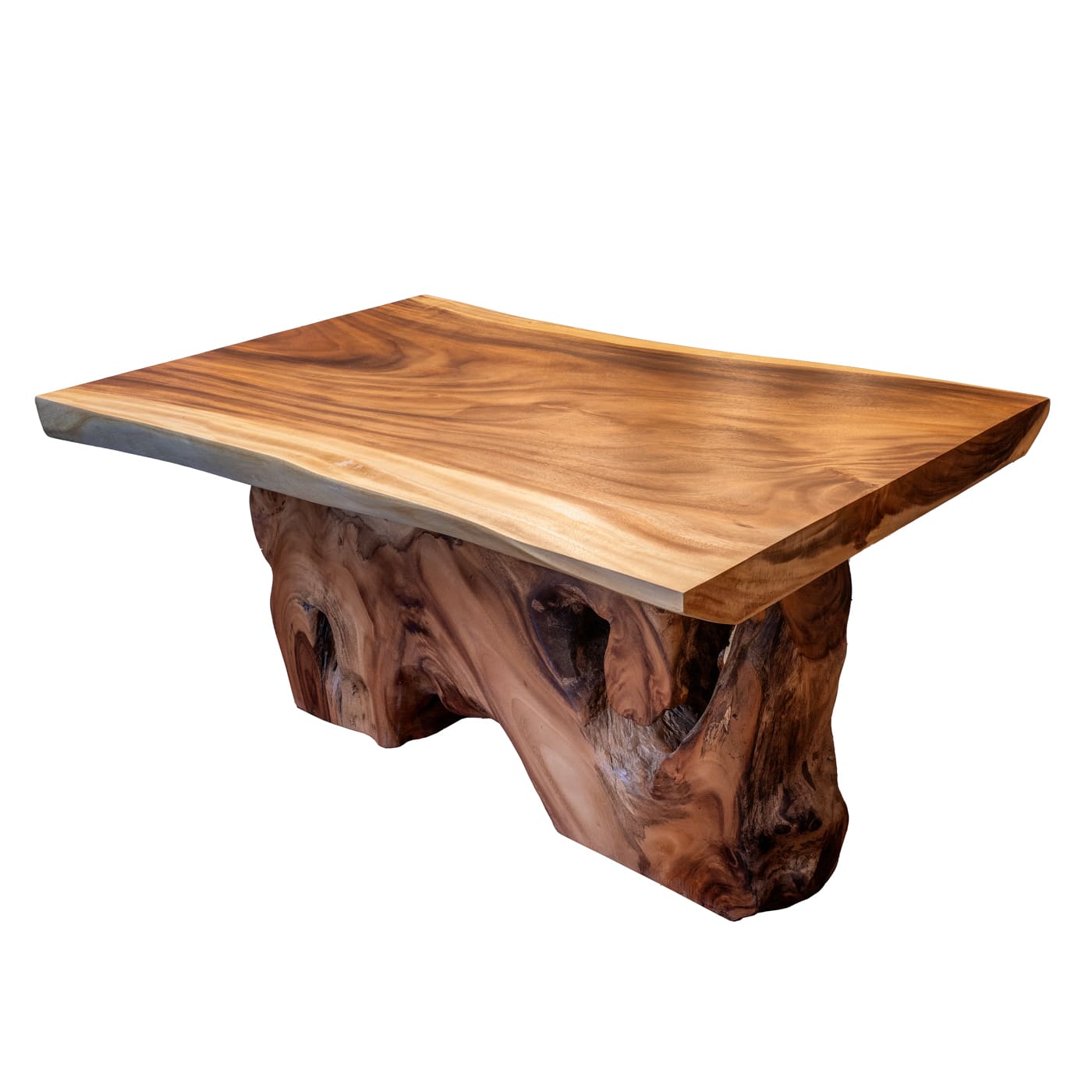 Sculpture Antique Teakwood Wagon Wheel Hub 001 Live Edge Table with Natural Wood Base